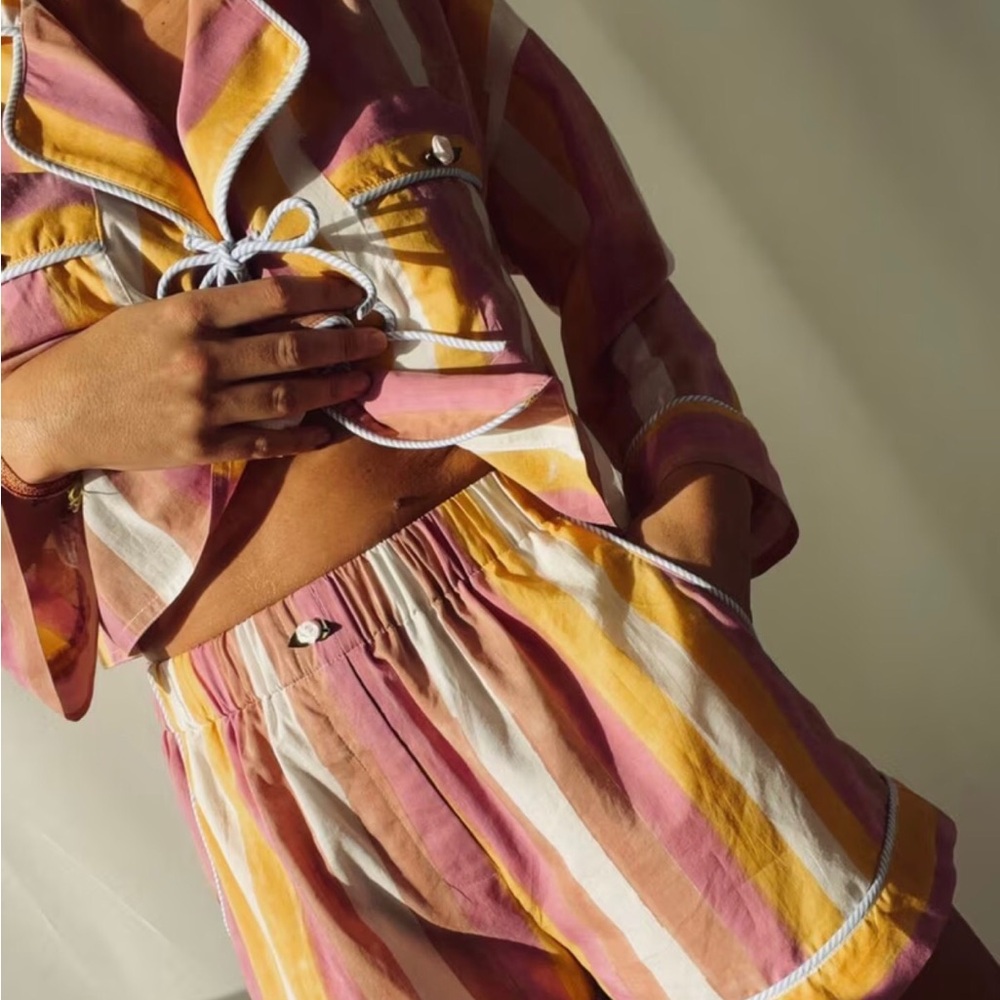 Striped Pink, Yellow & White Pajama Set